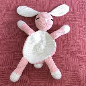 Large Pink and White handmade Crochet Bunny stuffy Toy